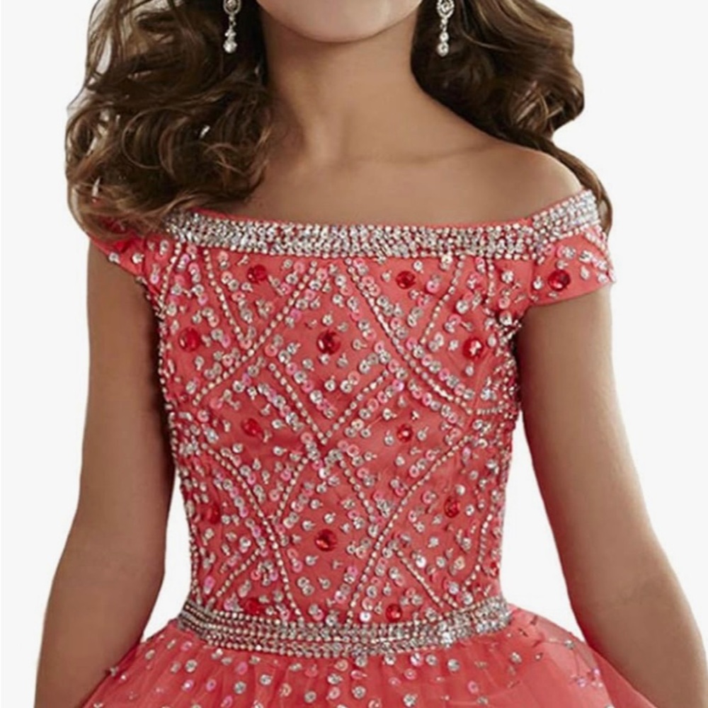NWT Size 6 pageant dress in turquoise. Full zip back, with a lace up over it.